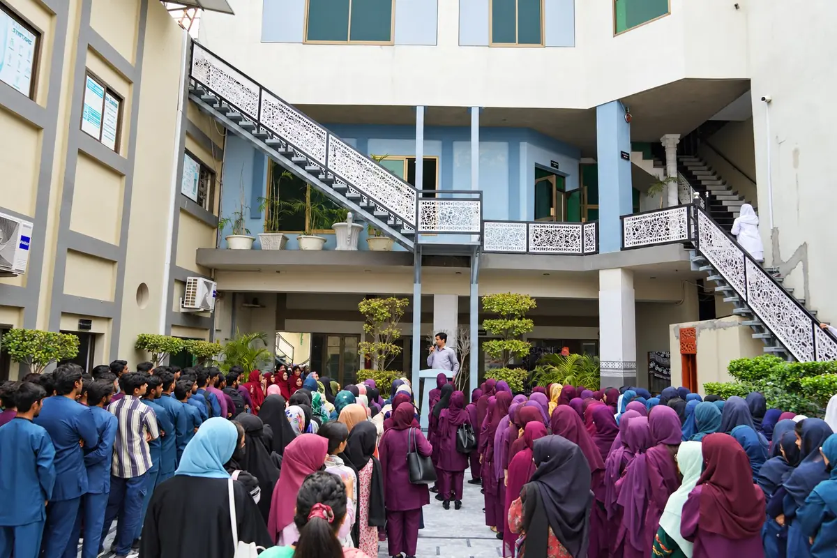 Students gathered at the college campus